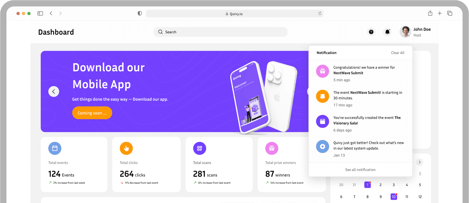 Quivy Dashboard Interface